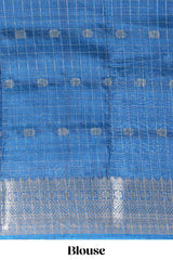 White and violet Dola Silk Saree with rich zari border woven butis and a designer pallu along with contrast blouse