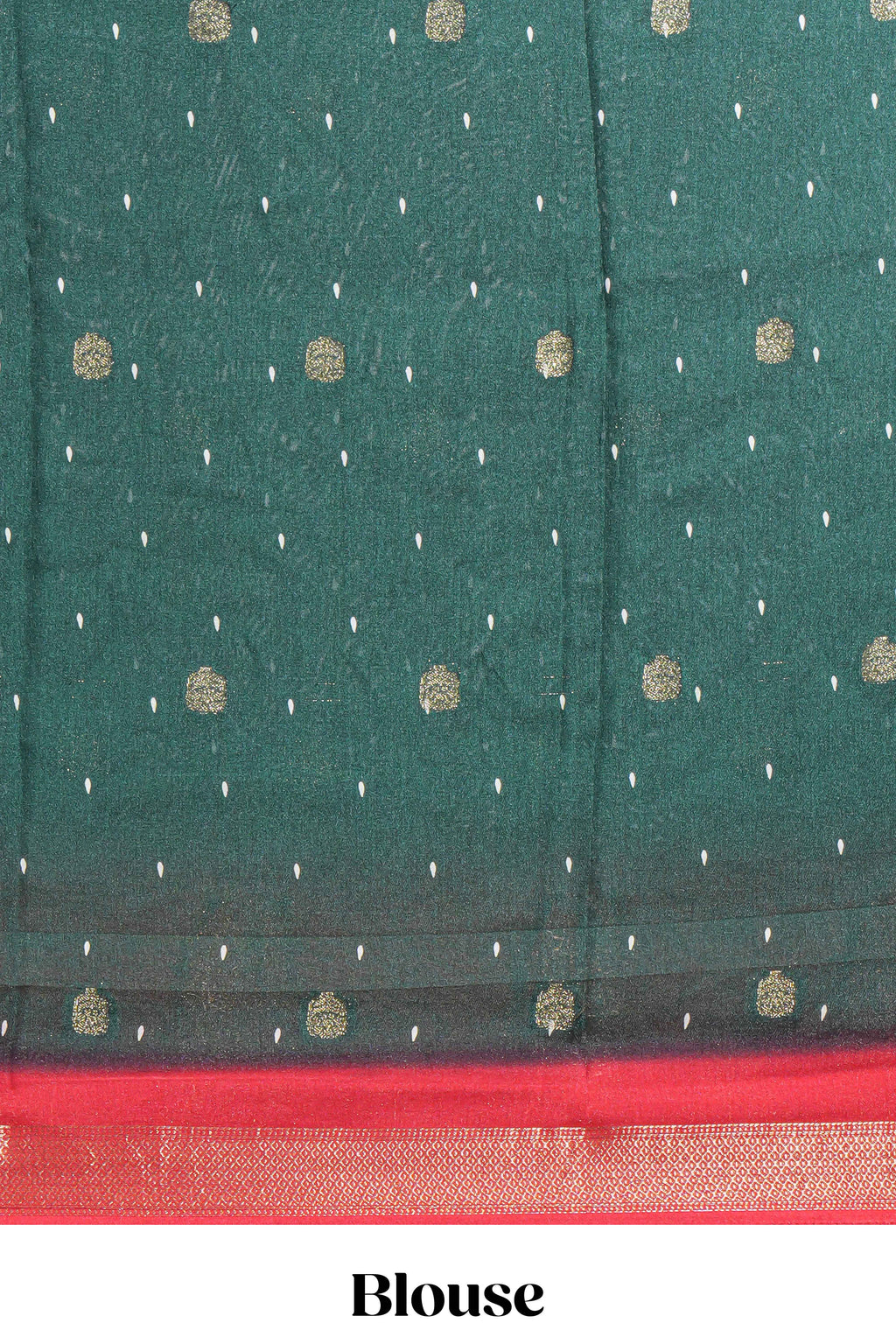 Dark Green Dola Silk Saree with elegant zari butis a rich zari border woven designer pallu along with matcing blouse