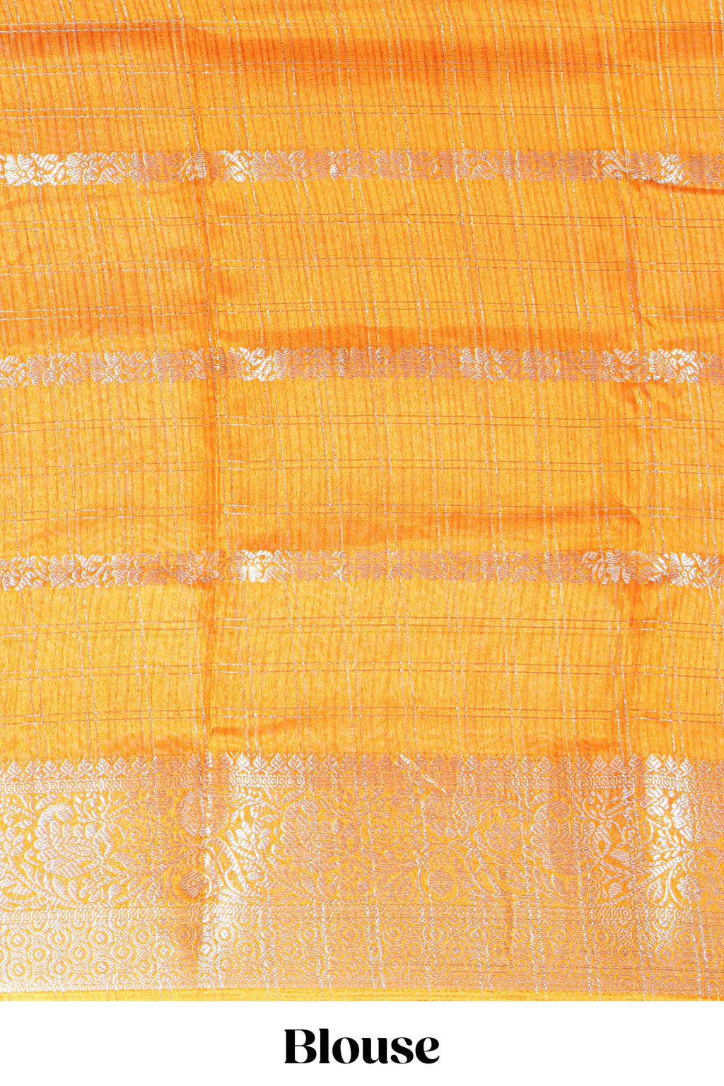 White Dola Silk Saree with orange and green zari borders elegant woven checks and a rich designer pallu along with contrast blouse