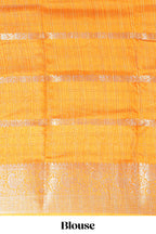 White Dola Silk Saree with orange and green zari borders elegant woven checks and a rich designer pallu along with contrast blouse