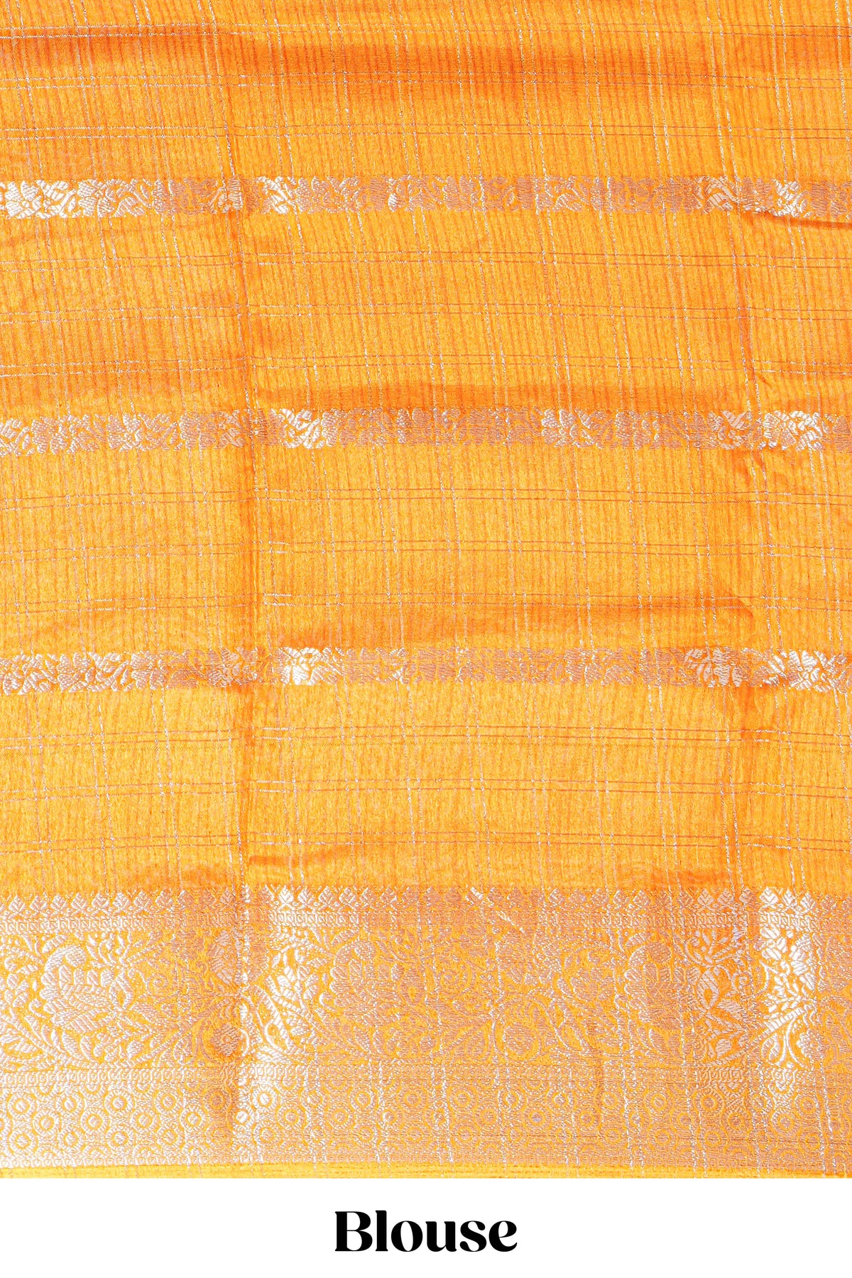 White Dola Silk Saree with orange and green zari borders elegant woven checks and a rich designer pallu along with contrast blouse