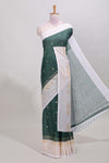 Green striped zari butta dola silk saree with contrast zari border and matching blouse