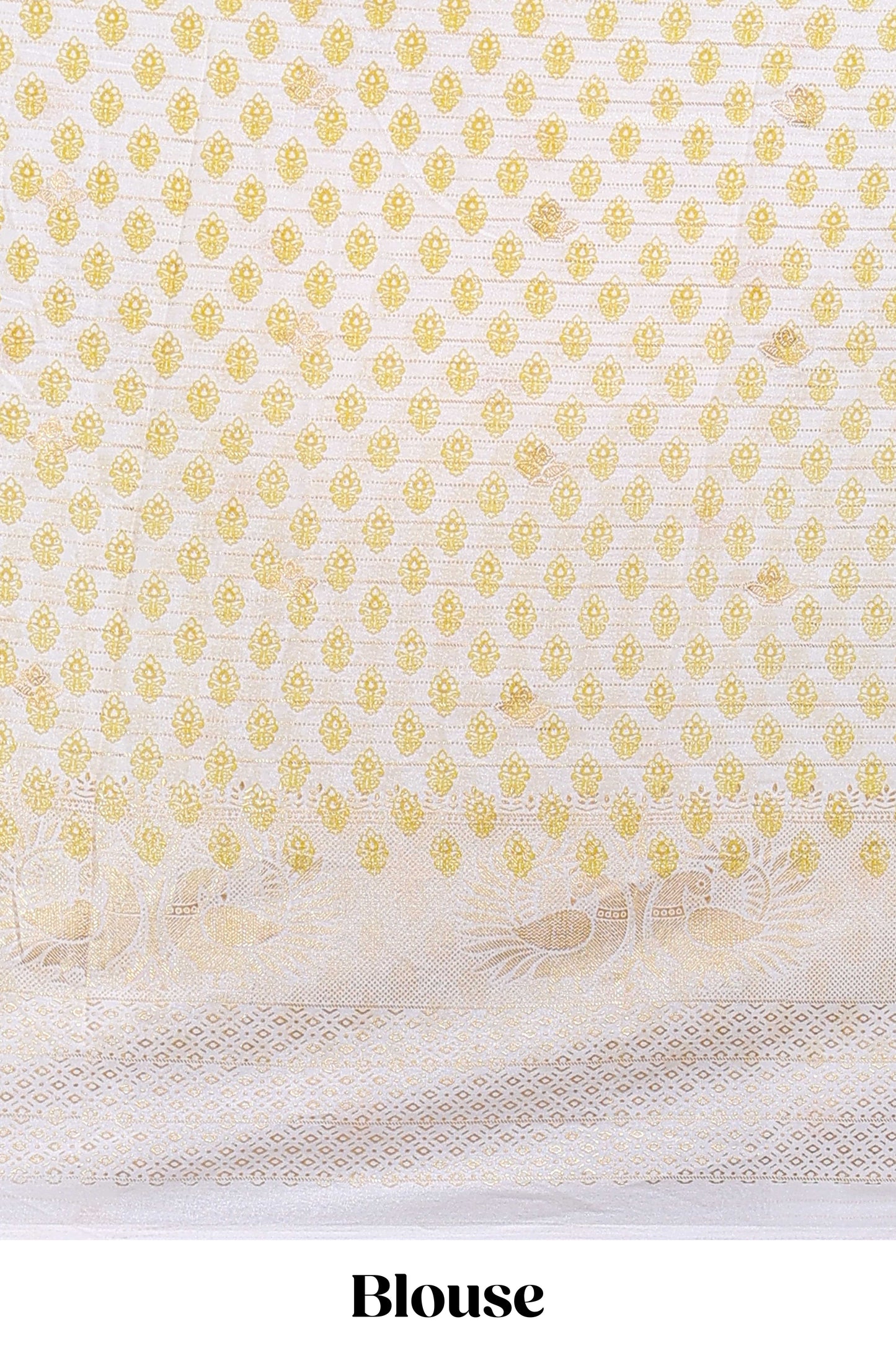 Yellow striped zari butta dola silk saree with contrast zari border and matching blouse