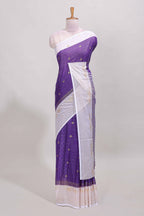 Violet zari striped dola silk saree with contrast zari border and blouse