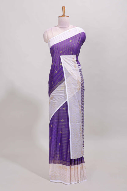 Violet zari striped dola silk saree with contrast zari border and blouse