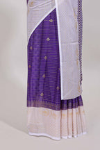 Violet zari striped dola silk saree with contrast zari border and blouse