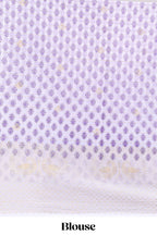 Violet zari striped dola silk saree with contrast zari border and blouse