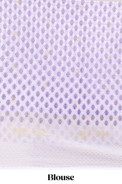 Violet zari striped dola silk saree with contrast zari border and blouse