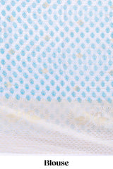 Ice blue zari striped dola silk saree with contrast zari border and blouse
