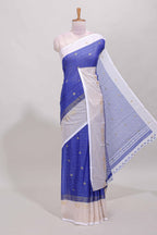 Royal blue zari striped dola silk saree with contrast zari border and blouse