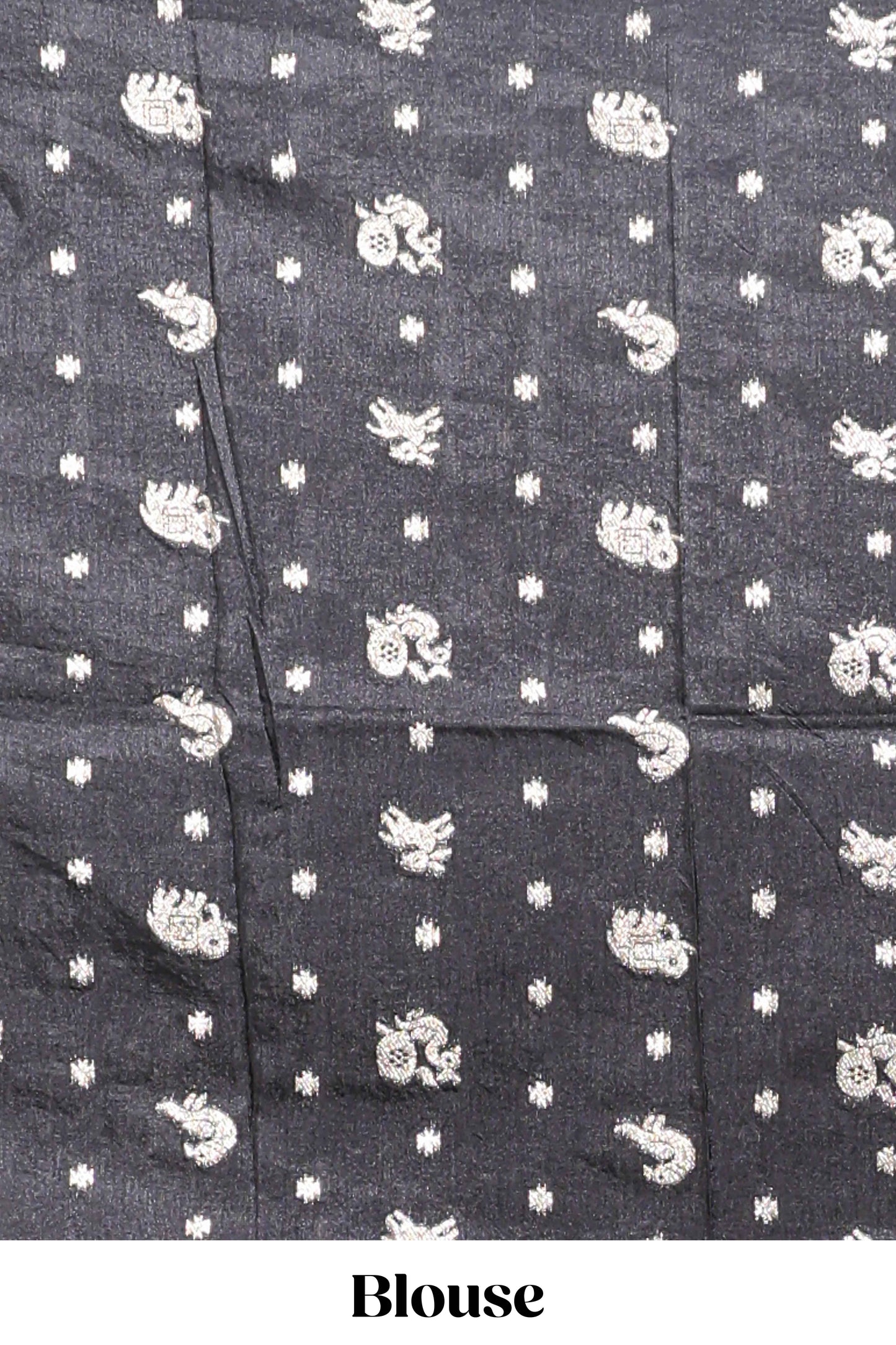 Deep navy blue zari butta dola silk saree with self zari border and printed pallu