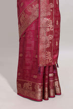Maroon zari butta dola silk saree with self zari border and printed pallu
