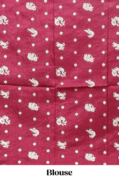 Maroon zari butta dola silk saree with self zari border and printed pallu