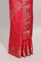 Pink zari butta dola silk saree with self zari border and printed pallu