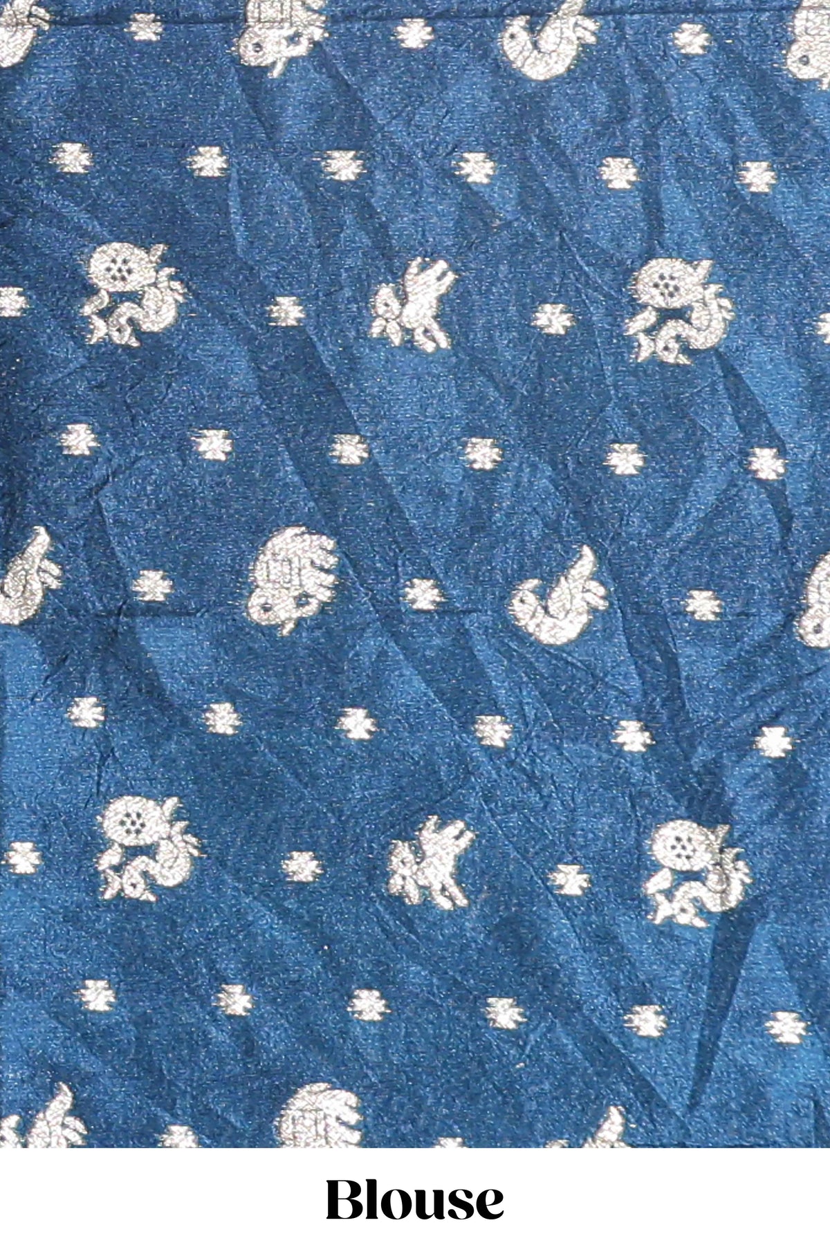 Midnight blue zari butta dola silk saree with self zari border and printed pallu