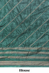 Pink zari striped saree in dola silk with contrast woven border and blouse