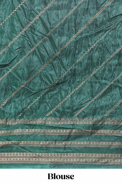 Pink zari striped saree in dola silk with contrast woven border and blouse