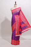 Purple zari striped saree in dola silk with contrast woven border and blouse