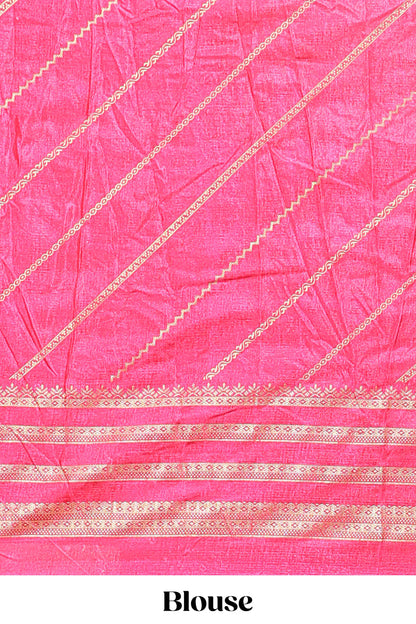 Blue zari striped saree in dola silk with contrast woven border and blouse