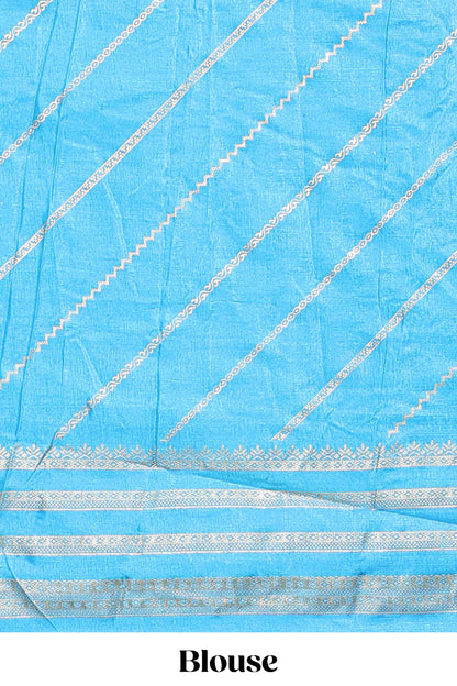 Lime green zari striped saree in dola silk with contrast woven border and blouse