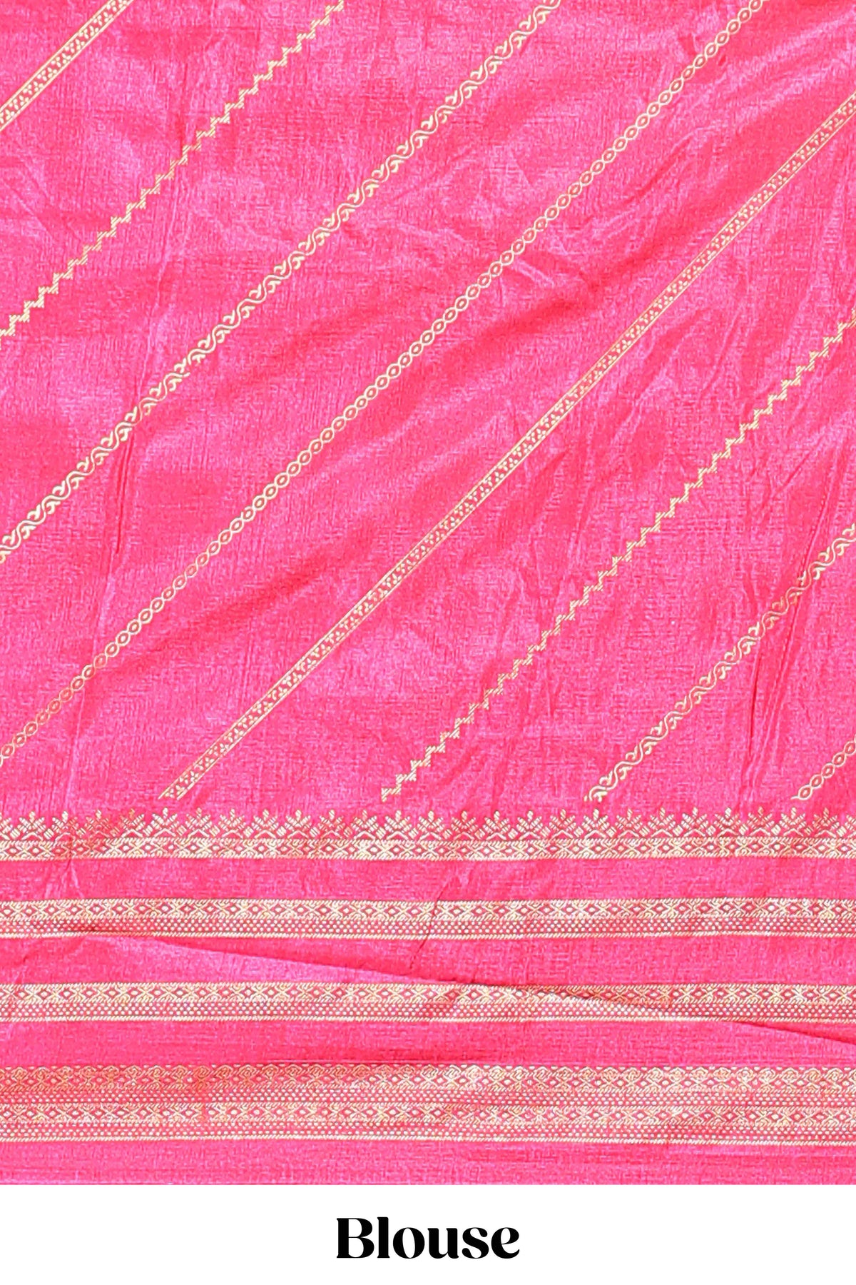 Neon green zari striped saree in dola silk with contrast woven border and blouse