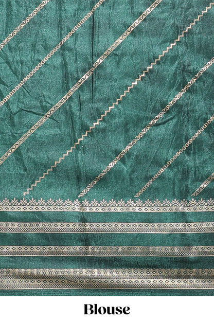 Yellow zari striped saree in dola silk with contrast woven border and blouse