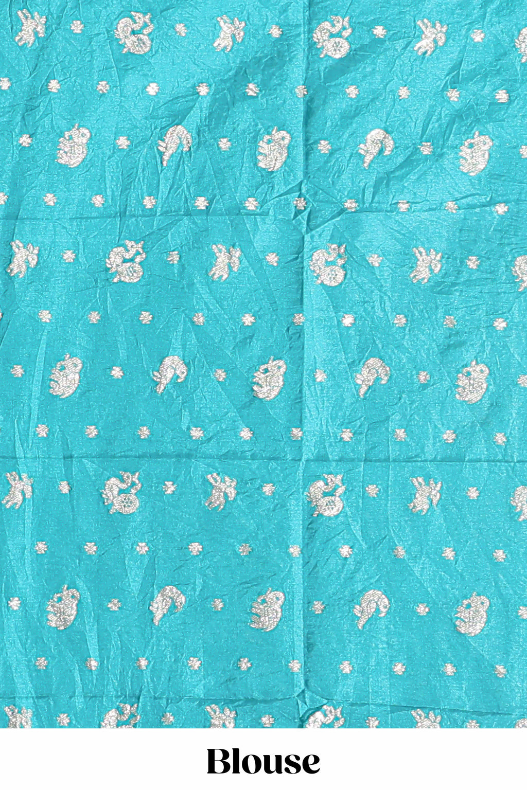 Turquoise blue zari butta dola silk saree with self zari border and printed pallu