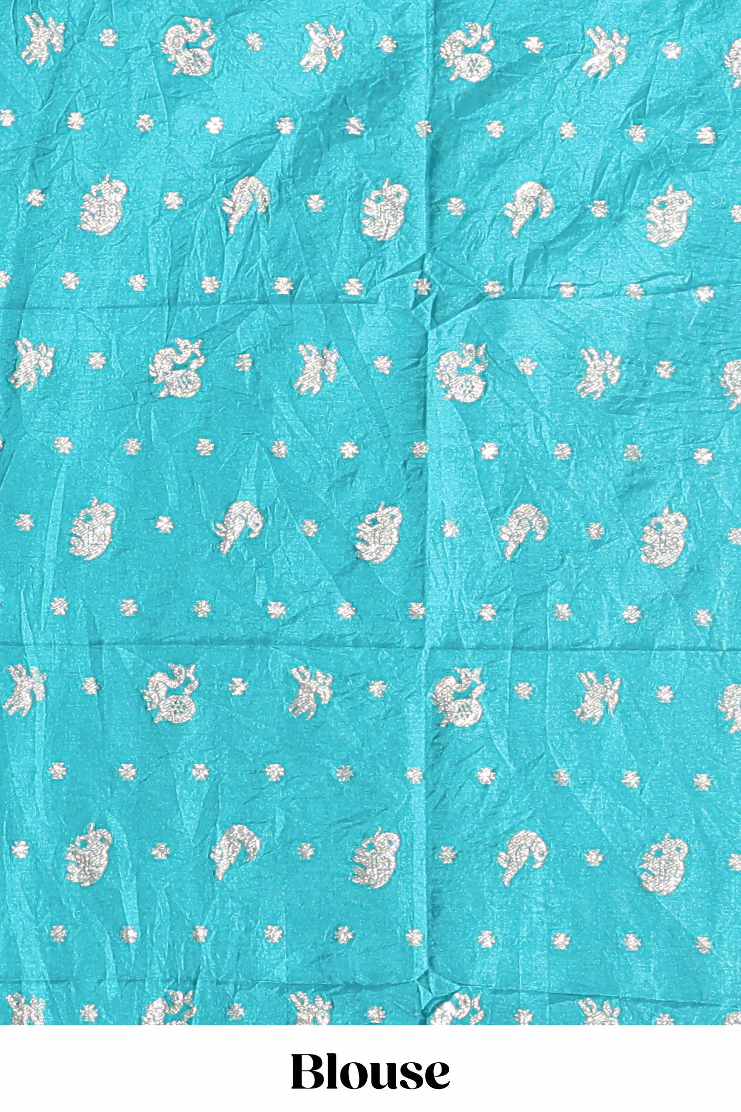 Turquoise blue zari butta dola silk saree with self zari border and printed pallu