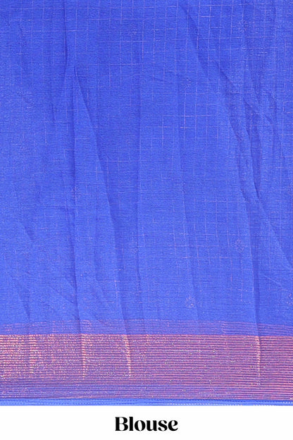 Blue checked zari butta dola silk saree with self zari border and matching blouse