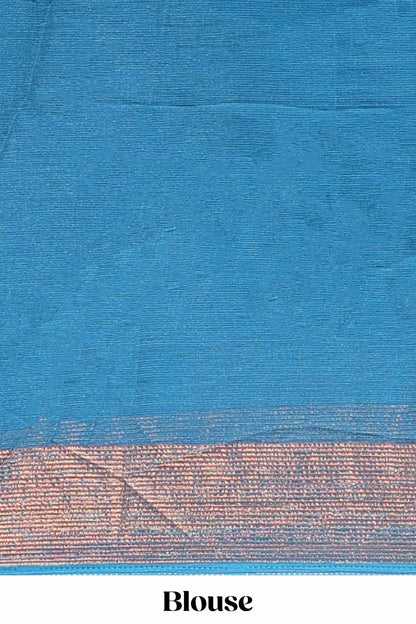 Midnight blue checked zari butta dola silk saree with self zari border and matching blouse