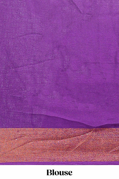 Violet checked zari butta dola silk saree with self zari border and matching blouse