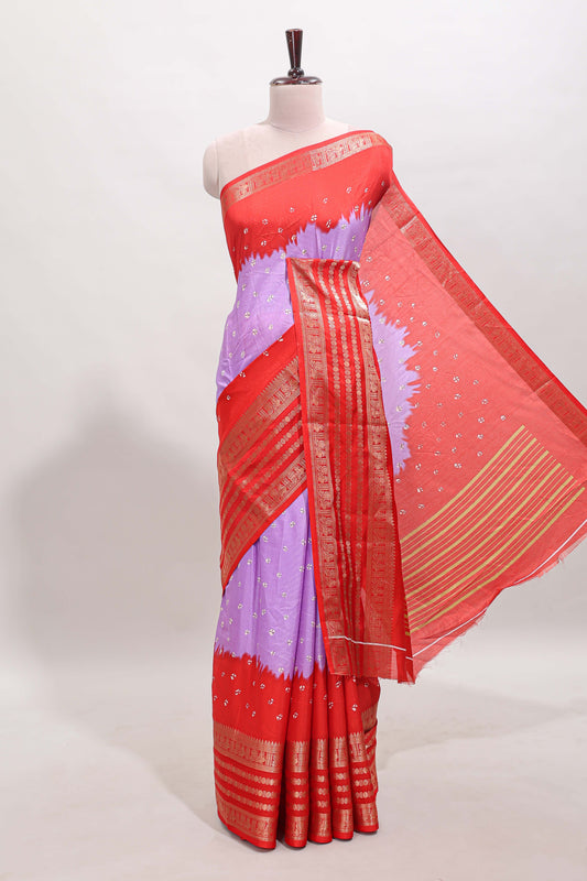 Lavender unique buttas dola silk saree with contrast zari border and blouse