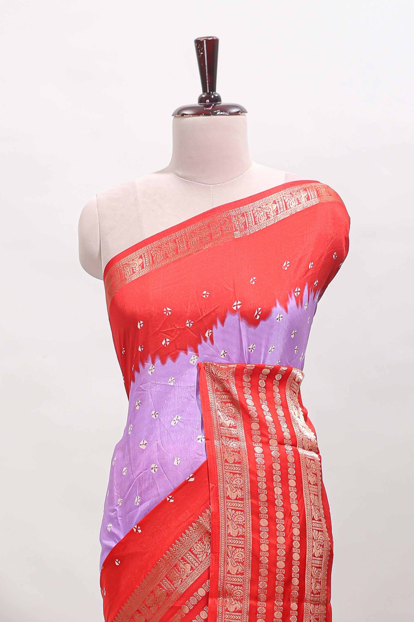 Lavender unique buttas dola silk saree with contrast zari border and blouse
