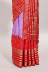 Lavender unique buttas dola silk saree with contrast zari border and blouse