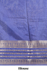 Turquoise blue unique buttas dola silk saree with contrast zari border and blouse