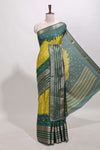 Lemon yellow unique buttas dola silk saree with contrast zari border and blouse