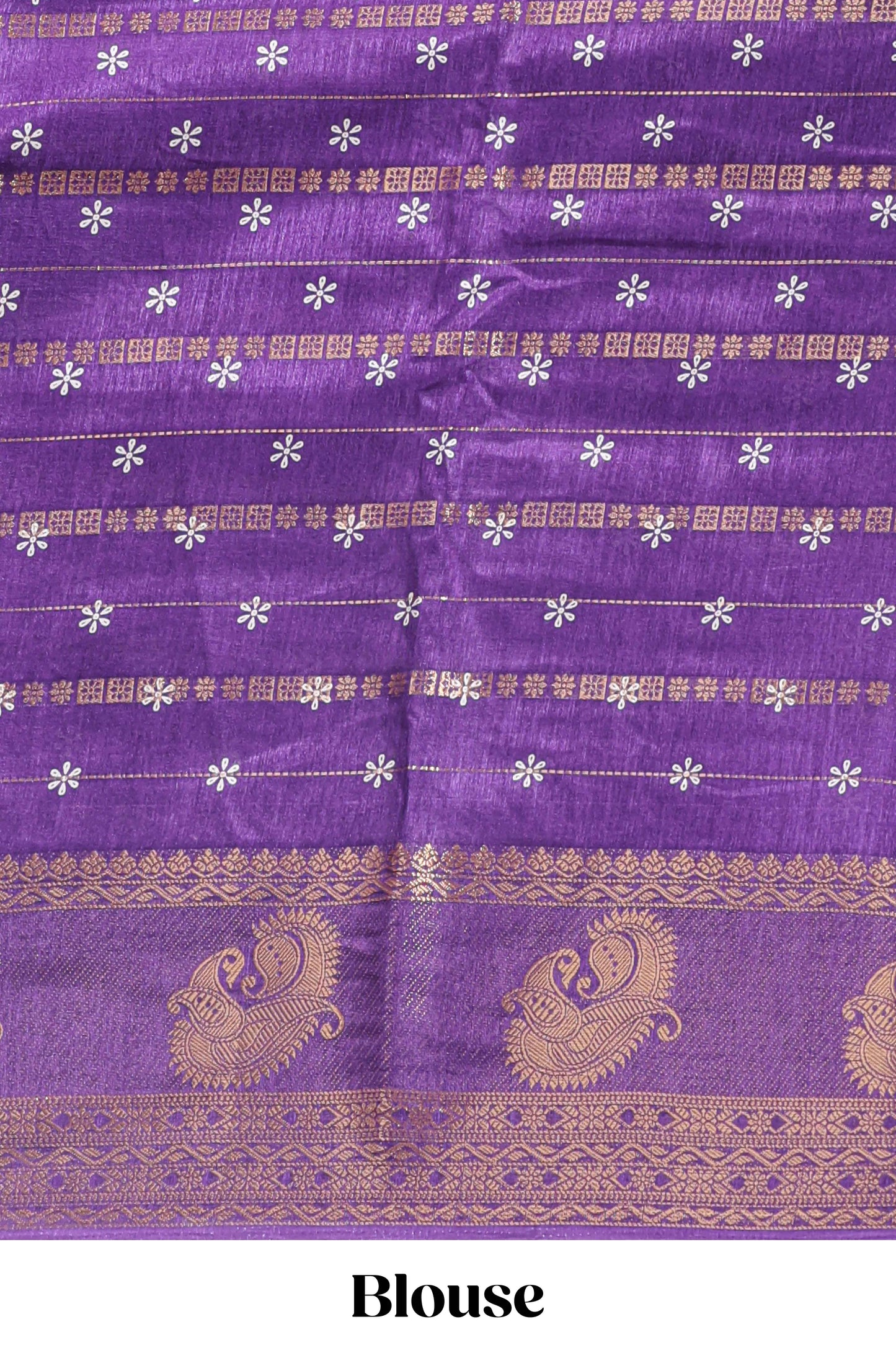 Violet zari striped floral vine design dola silk saree with self border and matching blouse