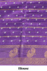 Violet zari striped floral vine design dola silk saree with self border and matching blouse
