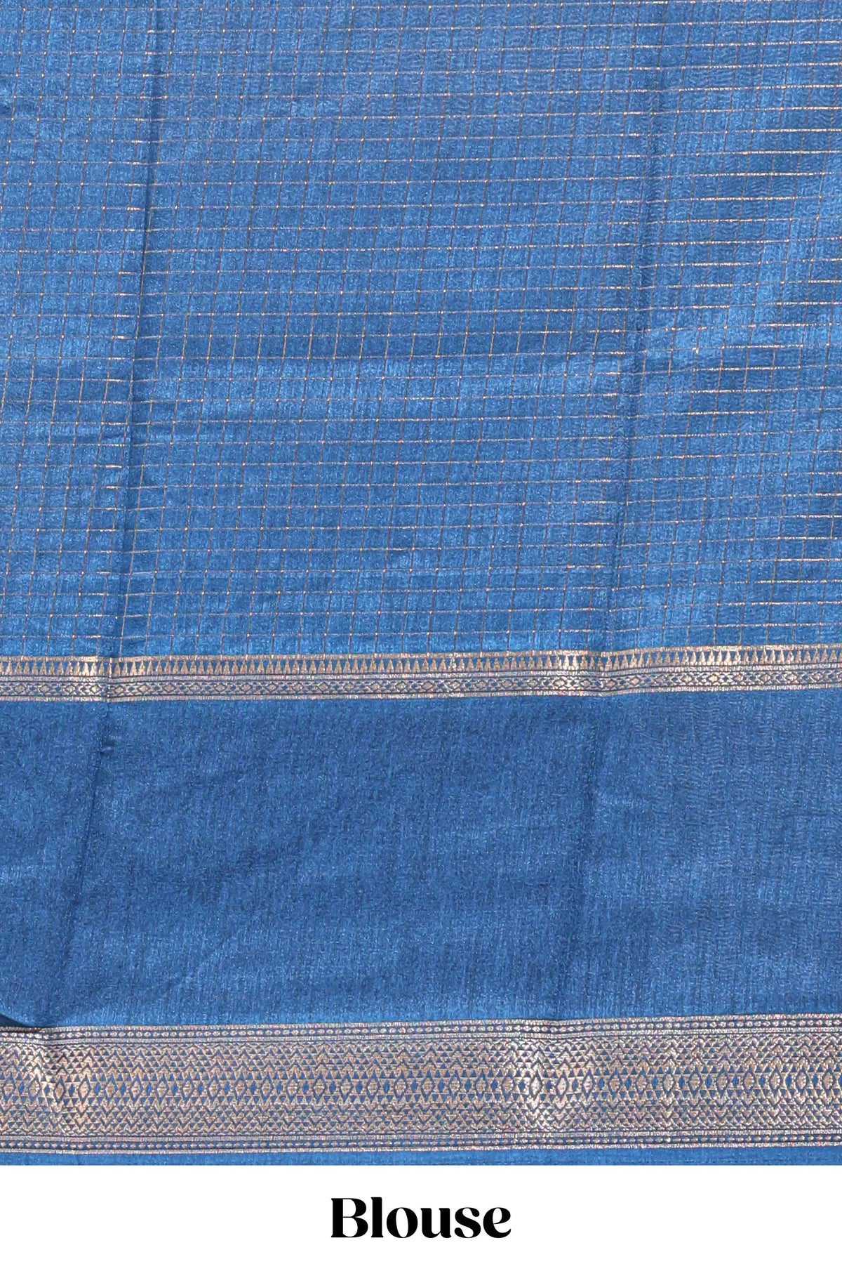 Blue checked elephant motifs dola silk saree with self zari border and striped pallu