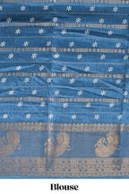 Midnight blue zari striped floral vine design dola silk saree with self border and matching blouse