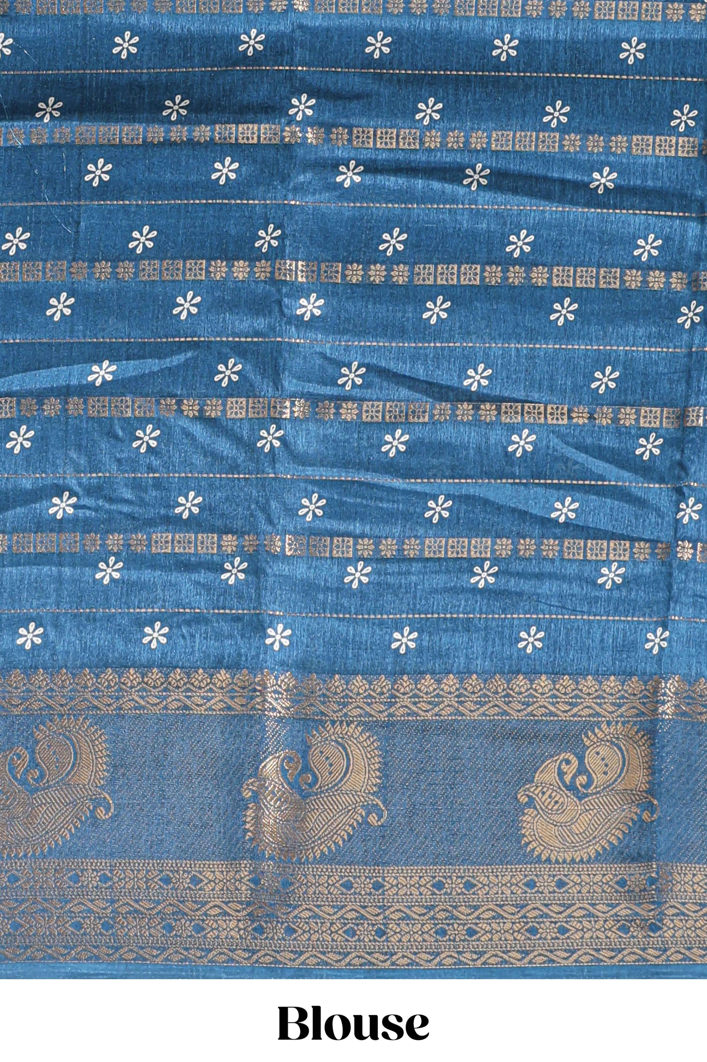 Midnight blue zari striped floral vine design dola silk saree with self border and matching blouse