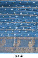 Midnight blue zari striped floral vine design dola silk saree with self border and matching blouse