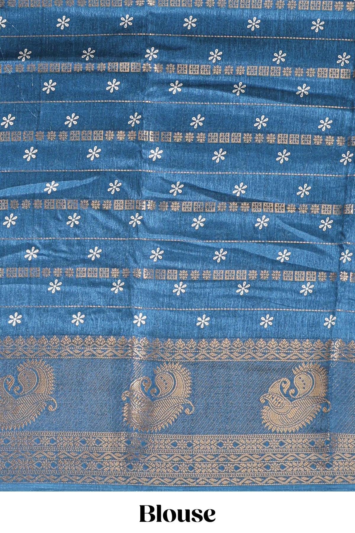 Midnight blue zari striped floral vine design dola silk saree with self border and matching blouse