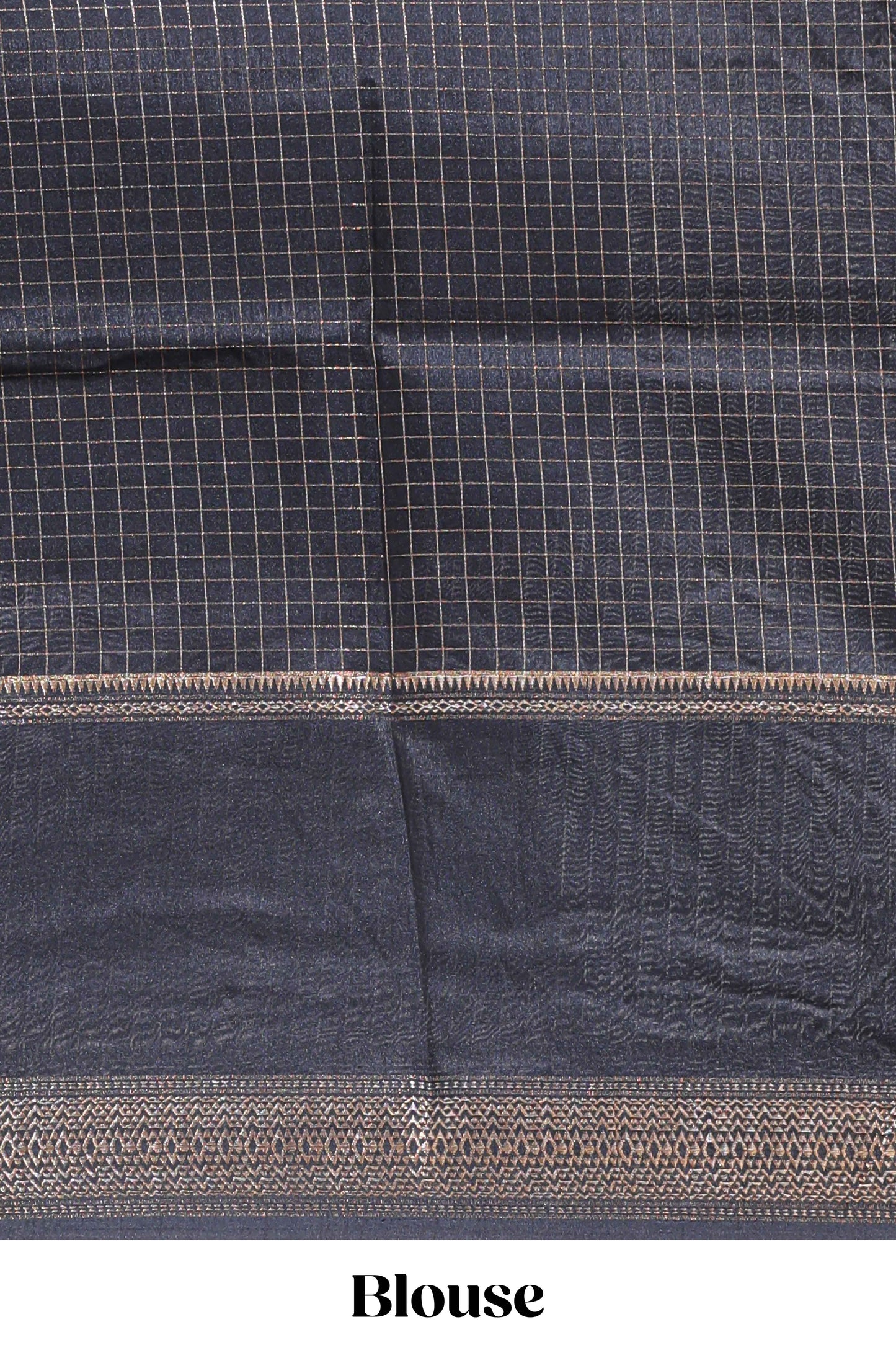 Black checked elephant motifs dola silk saree with self zari border and striped pallu