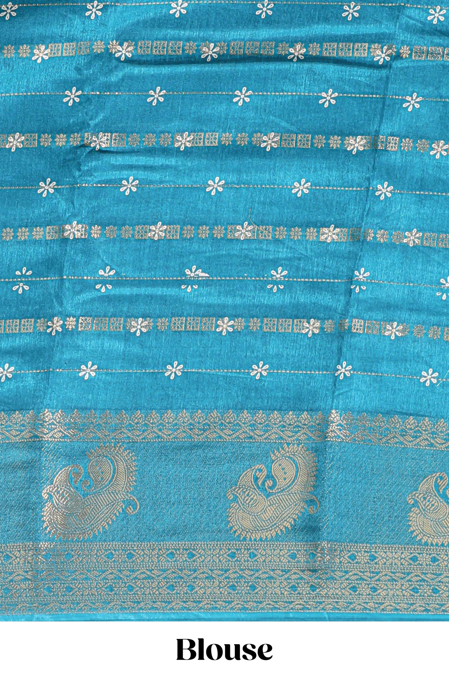 Midnight green zari striped floral vine design dola silk saree with self border and matching blouse