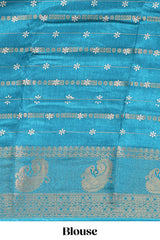 Midnight green zari striped floral vine design dola silk saree with self border and matching blouse
