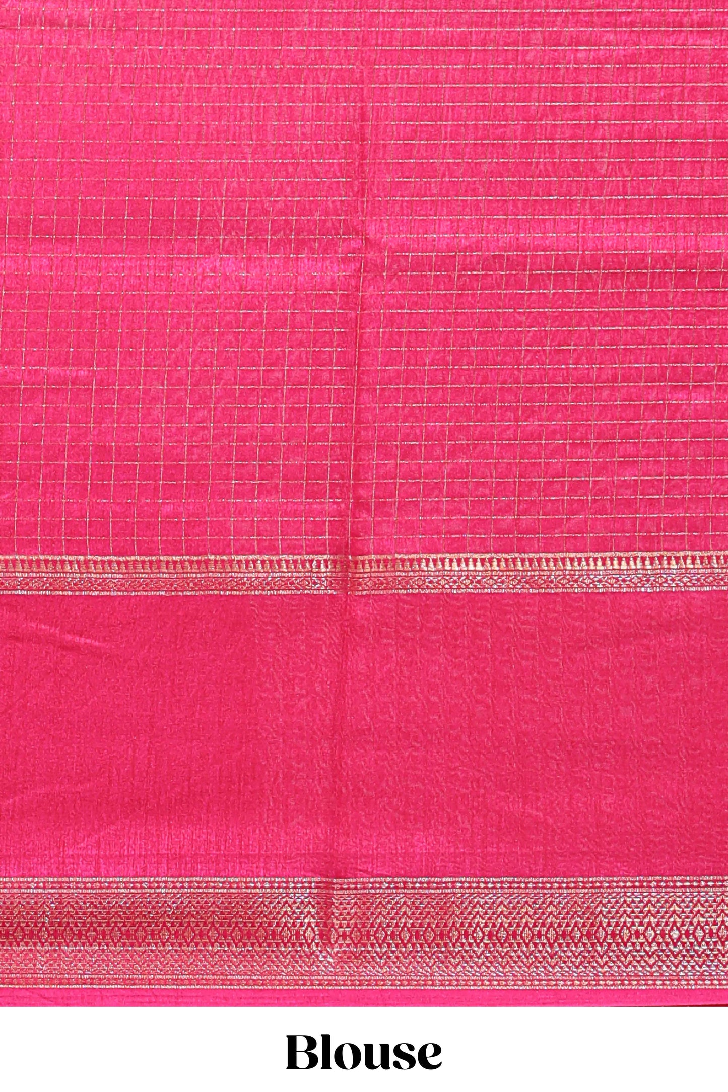 Pink checked elephant motifs dola silk saree with self zari border and striped pallu