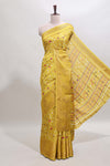 Lime yellow zari striped floral vine design dola silk saree with self border and matching blouse