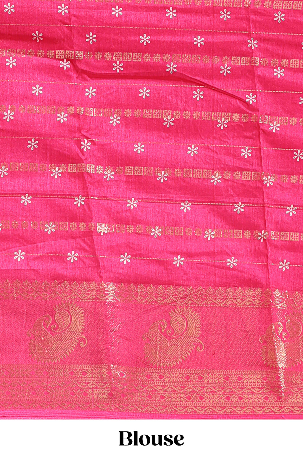 Pink zari striped floral vine design dola silk saree with self border and matching blouse