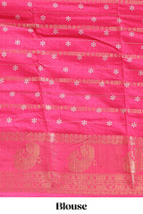 Pink zari striped floral vine design dola silk saree with self border and matching blouse